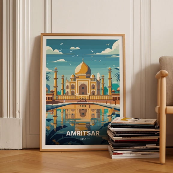 Amritsar Golden Temple Travel India Punjab Decor, Unframed Paper Poster 8x10in