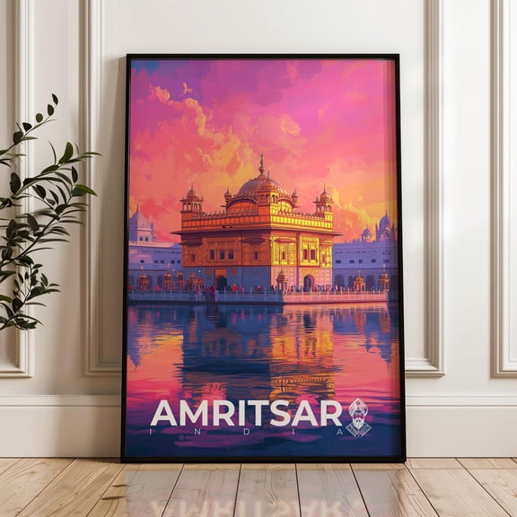 Amritsar Travel Print, Golden Temple India Wall Art, Unframed Canvas 24x36in