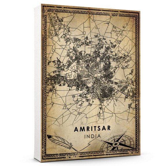 Amritsar Vintage Map Prints Canvas, India Map Art Canvas, Canvas, Amritsar Map City style vintage Canvas , Canvas Wall Art, Street Map Artwork Canvas