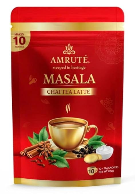 Amruté Masala Chai Tea Latte – 10 Single Serves, Instant Chai Drink Mix
