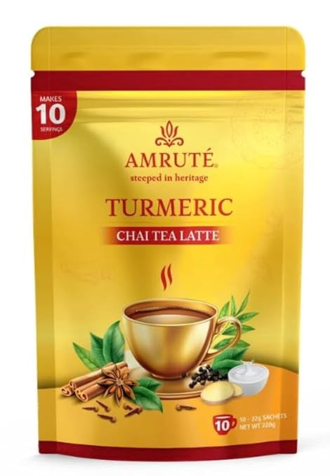 Amruté Turmeric Chai Tea Latte – 10 Single Serves, Instant Chai Drink Mix