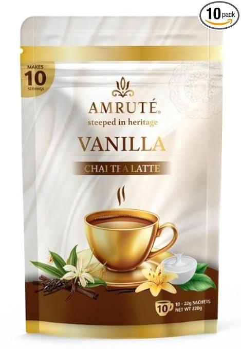 Amrute Vanilla Chai Tea Latte 10 Single Serves, Instant Chai Drink Mix