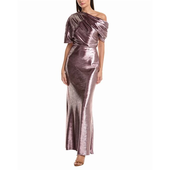 Amsale womens One-Shoulder Velvet Gown, 6, Pink