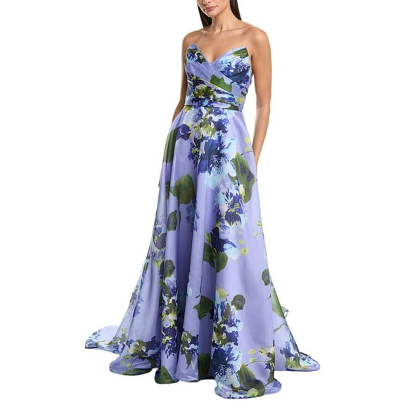 Amsale womens Pleated Bodice Gown, 6, Purple