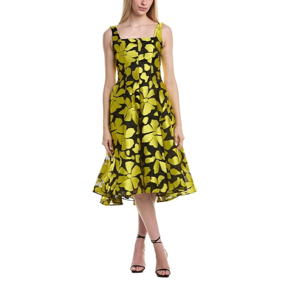 Amsale womens Silk-Blend Midi Dress, 6, Black