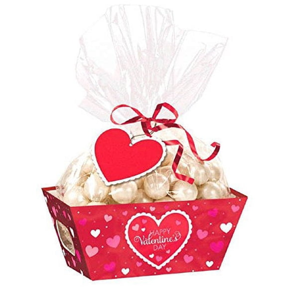 Amscam Valentine Food Tray Cardboard with Cello Bag, 1 Per Pack, Red/White
