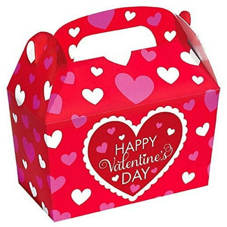 Amscam Valentine's Day Gable Boxes Made of Cardboard, RedWhite
