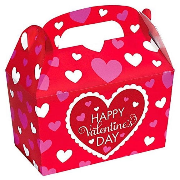 Amscam Valentine's Day Gable Boxes Made of Cardboard, RedWhite