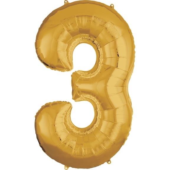 Amscan 09 Numbers Satin Foil Balloon, Gold, 50-in, Helium Inflation & Ribbon Included