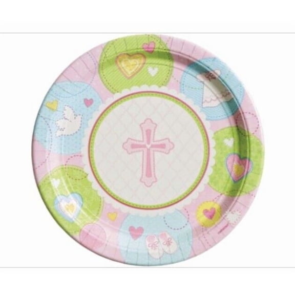 Amscan 190707 Sweet Blessing Pink Dinner Plates