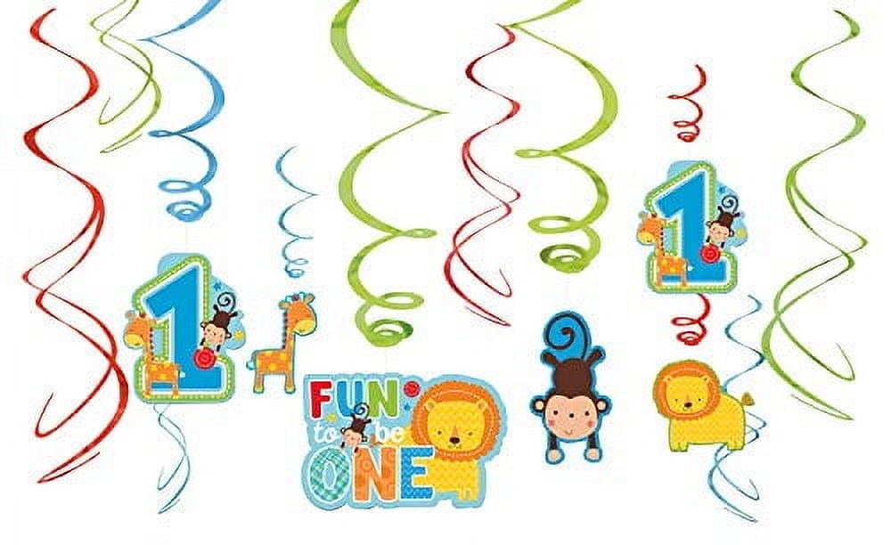 Amscan 1st Birthday One Wild Boy Hanging Swirl Decorations, 12pc, Jungle & Safari