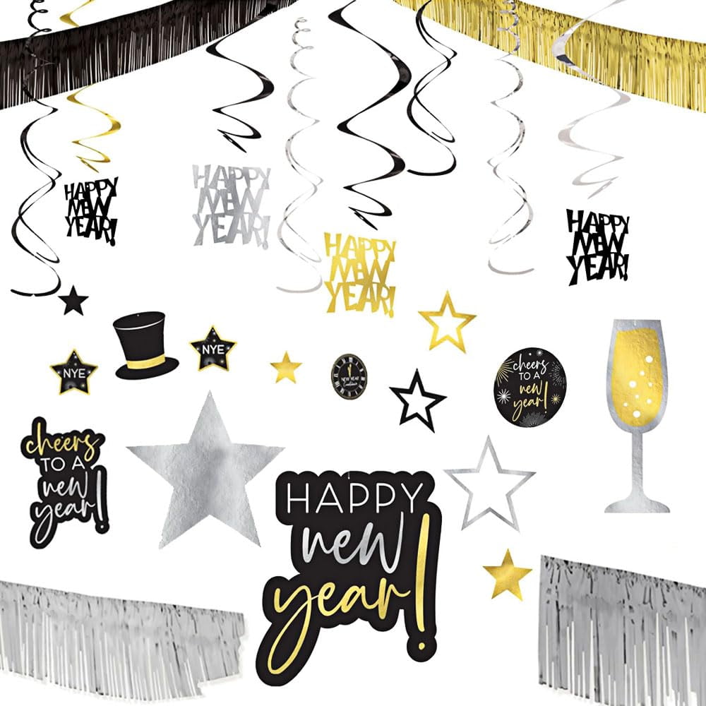Black, Gold, and Silver New Year's 29-Piece Plastic Decorating Kit