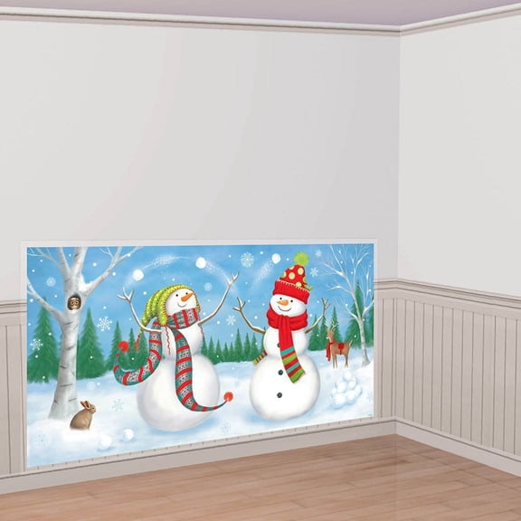 Amscan 670248 Christmas Whimsical Snowmen Scene Setter, 33-1/2"H x 65"W, Multicolor