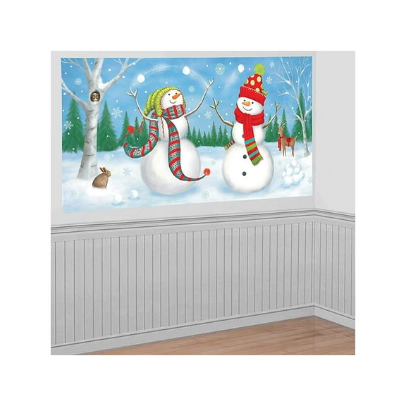Amscan 670248 Christmas Whimsical Snowmen Scene Setter, 33-1/2"H x 65"W, Multicolor