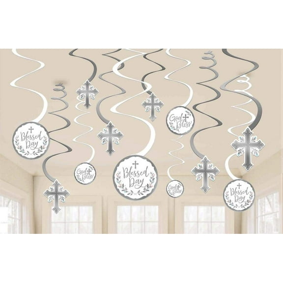 Amscan 672516 Holy Day, Metallic Silver Spiral Party Decorations, 12 Ct. 5"
