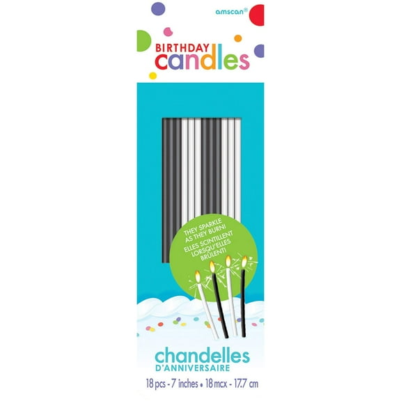 Amscan 7-Inch Birthday Candles, Black and White, (18 Count)