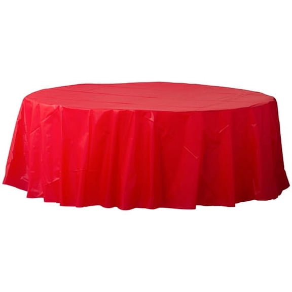 Amscan 77017 Solid Round Plastic Table Covers, 84", Apple Red, Pack Of 6 Covers