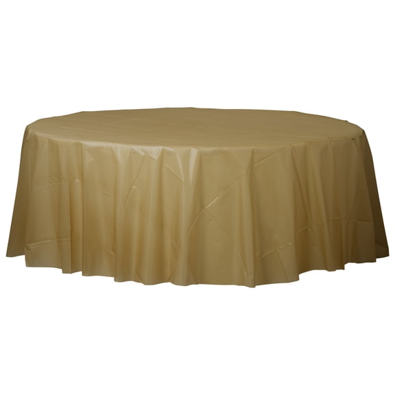Amscan 77017 Solid Round Plastic Table Covers, 84", Gold, Pack Of 6 Covers