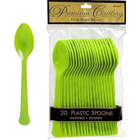Amscan 8021.53 Premium Kiwi Green Plastic Spoons, 20ct