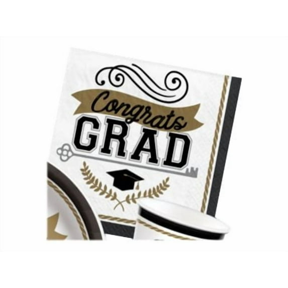 Amscan Achievement is Key Graduation Luncheon Napkin White/Black/Gray/Gold 100/Pack (712738)