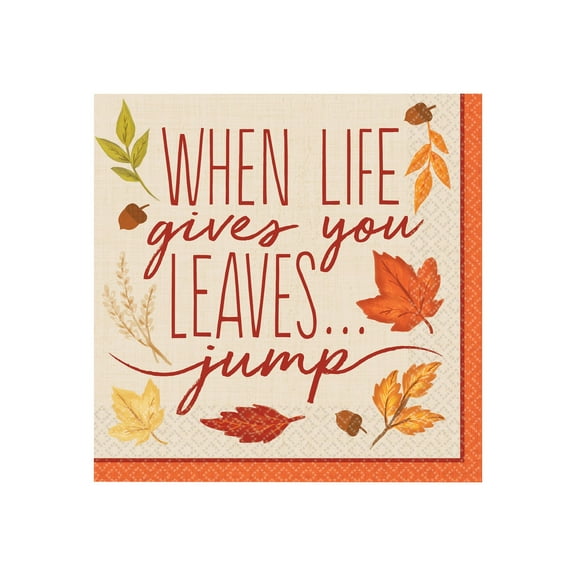 Amscan Autumn Fall Foliage Paper Lunch Napkins, 6-1/2" x 6-1/2", 16 Per Pack, Set Of 5 Packs