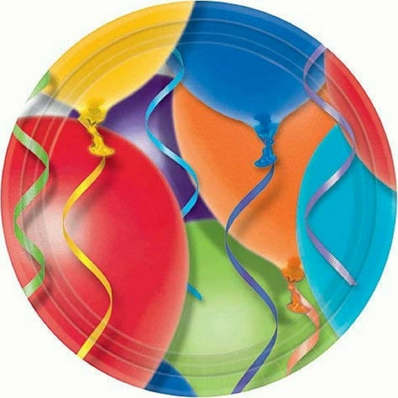 Amscan Balloon Celebration Streamers Classic Birthday Party 8-Count 10.5" Plates