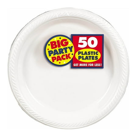 Amscan Big Party Pack 50 Count Plastic Lunch Plates, 10.5-Inch, White