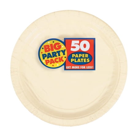 Amscan Big Party Pack 7" Round Paper Plates, Vanilla Crème, 50 Plates Per Pack, Set Of 2 Packs