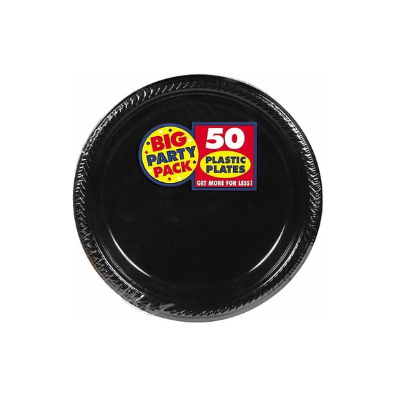 Amscan Big Party Pack Black Round Plastic Dessert Plates, 50 Count, 7 Inch