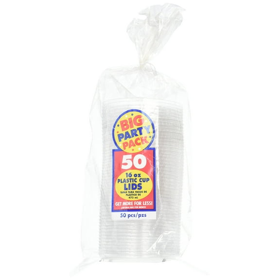 Amscan Big Party Pack Plastic Cup Lids, 16 oz, Clear