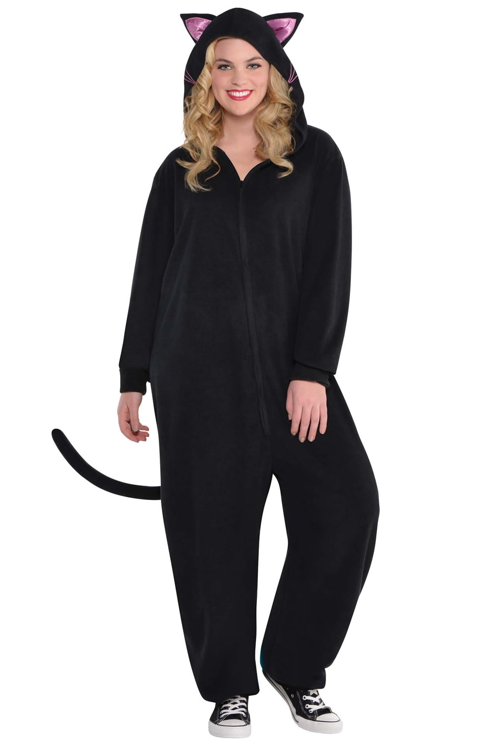 PARTY CITY Amscan Zipster Black Cat Onesie Costume, Adult, Plus Size, Includes Hood