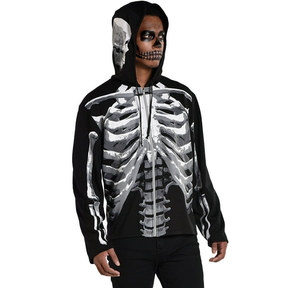Amscan Black and Bone Hoodie for Men, Halloween Costume Accessory, Small/Medium, With Front Zipper