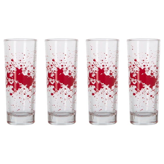 Amscan Blood Splatter Halloween Shot Glass Set, Clear and Red, 4 Count