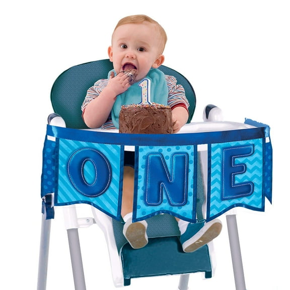 Amscan Blue 1st Birthday Deluxe High Chair Decoration 7" x 39", 1 Piece