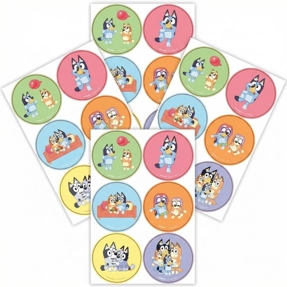 Amscan Bluey Birthday Sticker Sheets, 72 Count