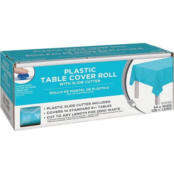 Amscan Boxed Plastic Table Roll, Caribbean Blue, 54" x 126’
