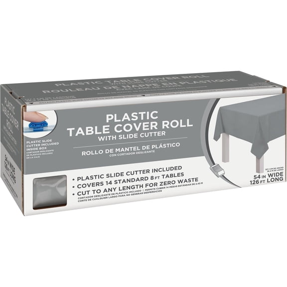 Amscan Boxed Plastic Table Roll, Silver, 54" x 126’