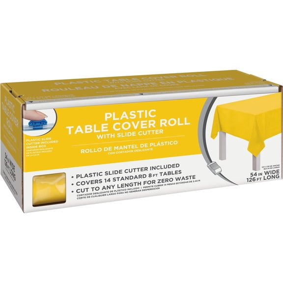 Amscan Boxed Plastic Table Roll, Yellow Sunshine, 54" x 126