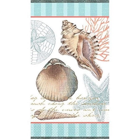 Amscan By The Sea Disposable 2 Ply Paper Guest Towels Tableware (16 Piece), 8" x 4.5", White/Light Blue