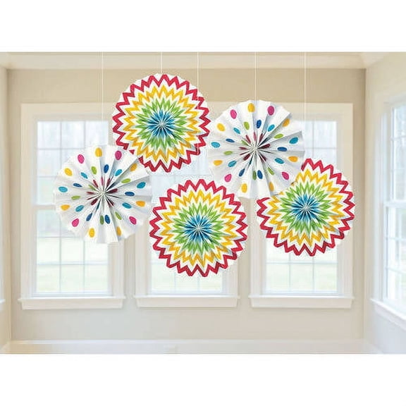 Amscan Chevron Multicolor Paper Hanging Fans (5ct)