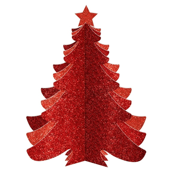 Amscan Christmas 3-D Glitter Tree, 10-1/4" x 7-7/8", Red, Pack Of 4 Trees