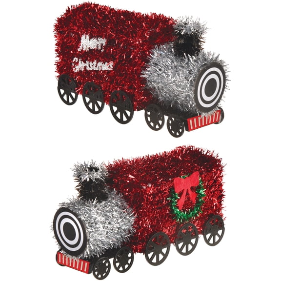 Amscan Christmas Small Tinsel 6-Piece 3D Train, 3"H x 4-13/16"W x 2-5/8"D, Red