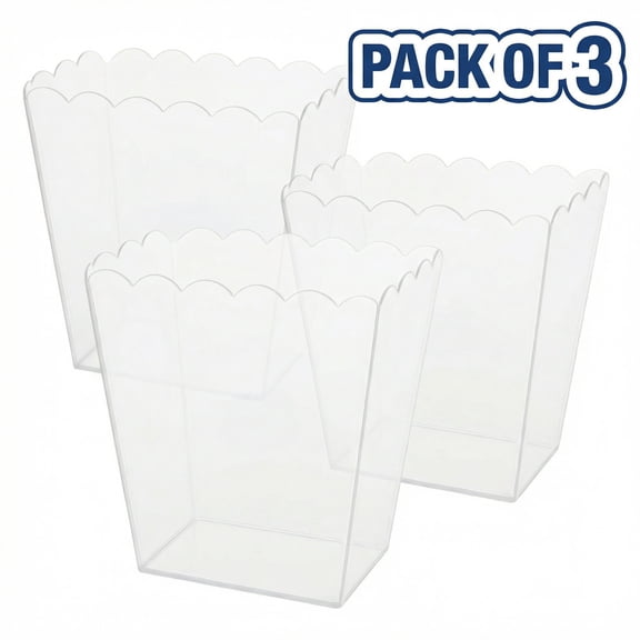Amscan Clear Acrylic Scalloped Edge Square Candy Container, Reusable, 45 oz, 3 Pack