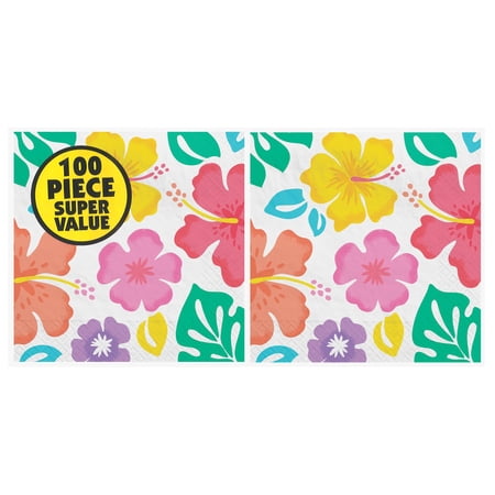 Amscan Collection Summer Hibiscus Napkin Beverage Value Pack 100pc