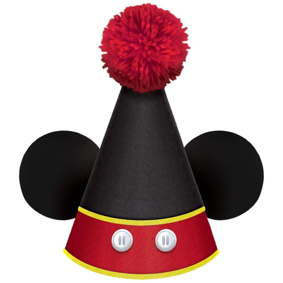 Amscan Deluxe Mickey Mouse Cone Party Hat with Ears and Pom Pom – 2 Count