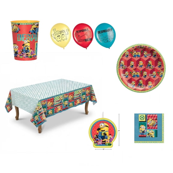 Amscan Despicable Me Minions Standard Party Kit with Tableware, Balloons and Candle