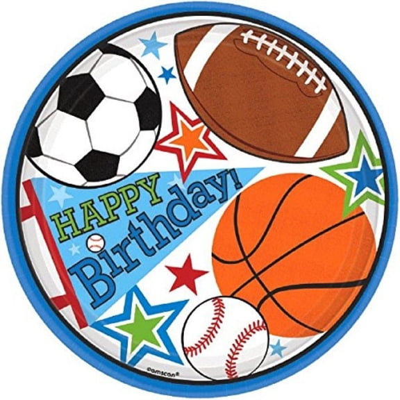 Amscan Dessert Plates | Birthday | Superstar Ball Sports Collection 7"