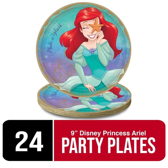 Amscan Disney Princess Ariel “Make a Splash” Paper Plates – 9" | 24 Count