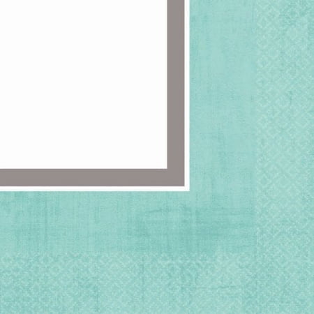 Amscan Disposable 2 Ply Beverage Napkins with Border (16 Pack), Turquoise/Silver/White