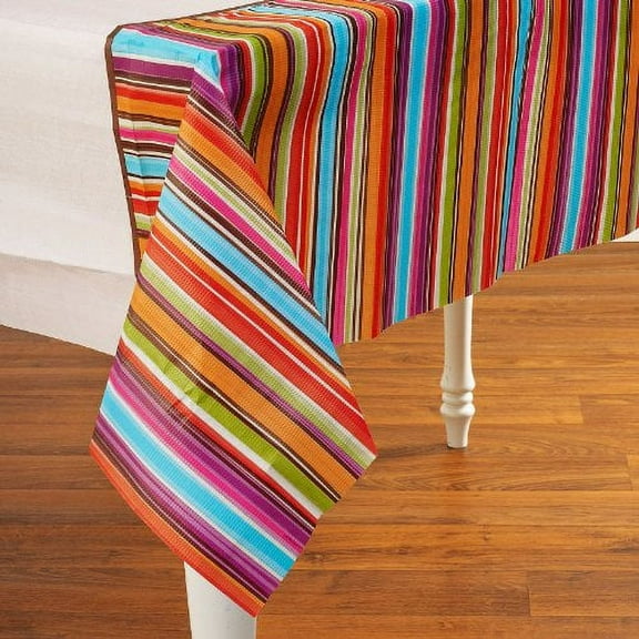 Amscan Disposable Rectangular Paper Table Cover in Stylish Stripes Print Fits 8' Tables, 54 x 102", Multicolor